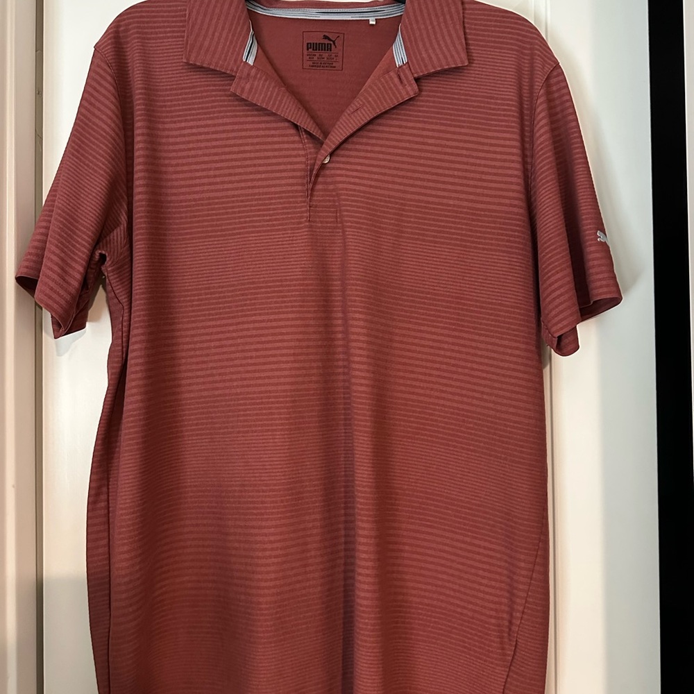 Puma Men's Red Striped Polo Shirt